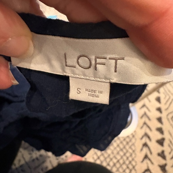 LOFT Navy Textured Ruffle Blouse - Picture 2 of 3